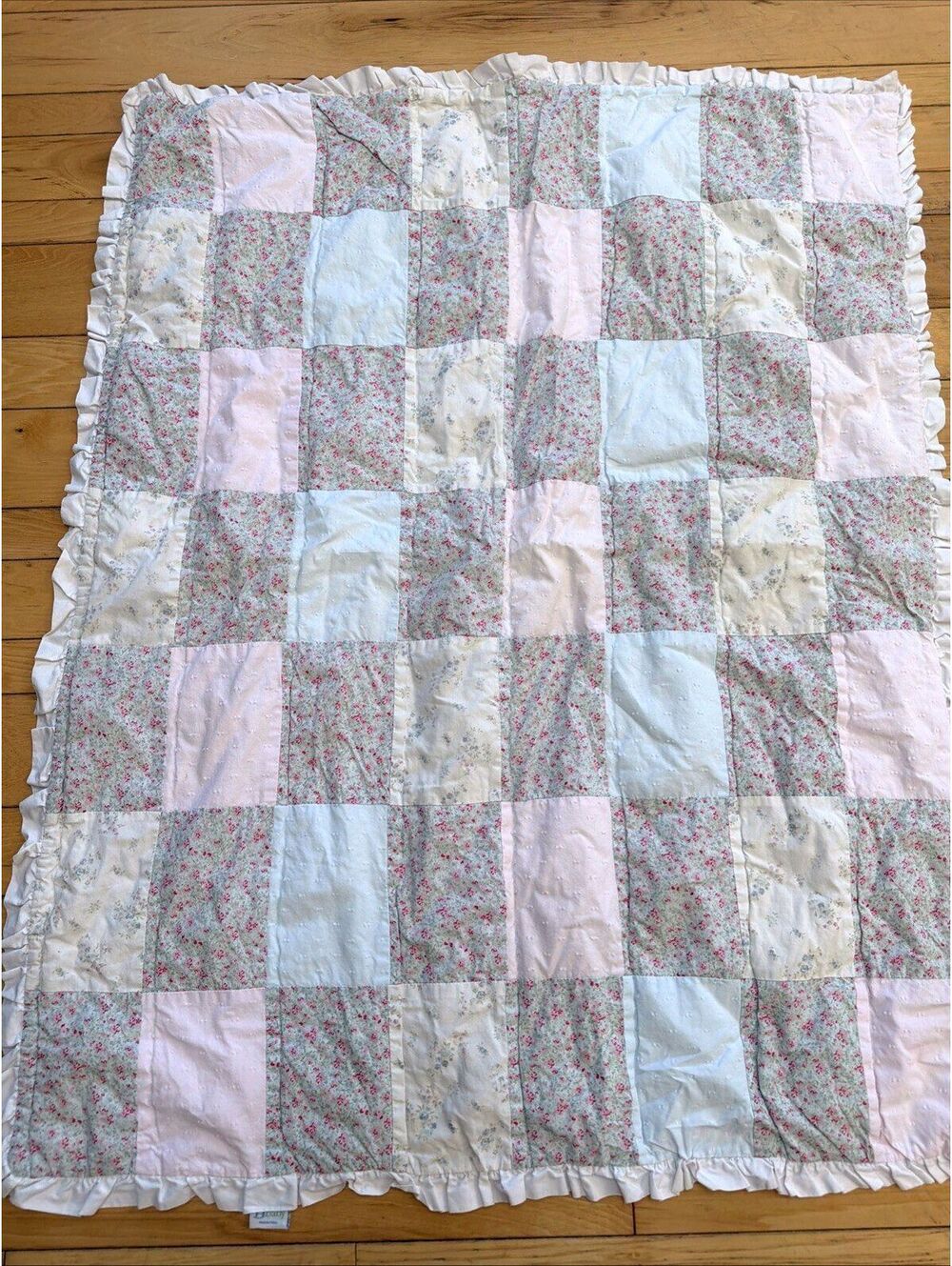 Simply Shabby Chic Baby Pink Floral Quilt Patchwork Blanket Cotton 42x33”